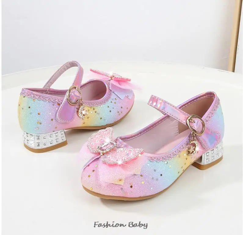 Princess Shoes Children Shoes Round-Toe Soft-Sole Big Girls High Heel Princess Crystal Party Shoes Single Shoes - Mom & Kids