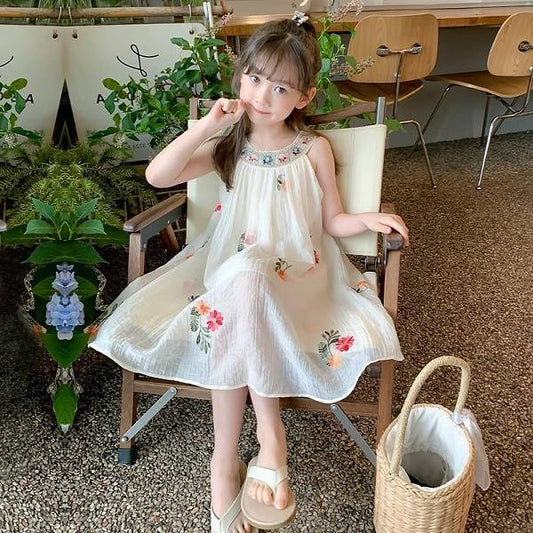 Girls Embroidered Korean Style Sleeveless Dress