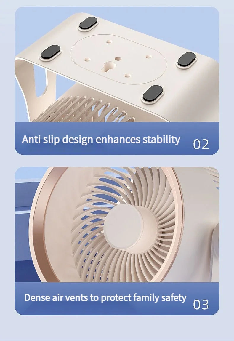 🪭 Multifunctional 360° Rotation Portable Rechargeable Air Cooling Circulating Fan!!