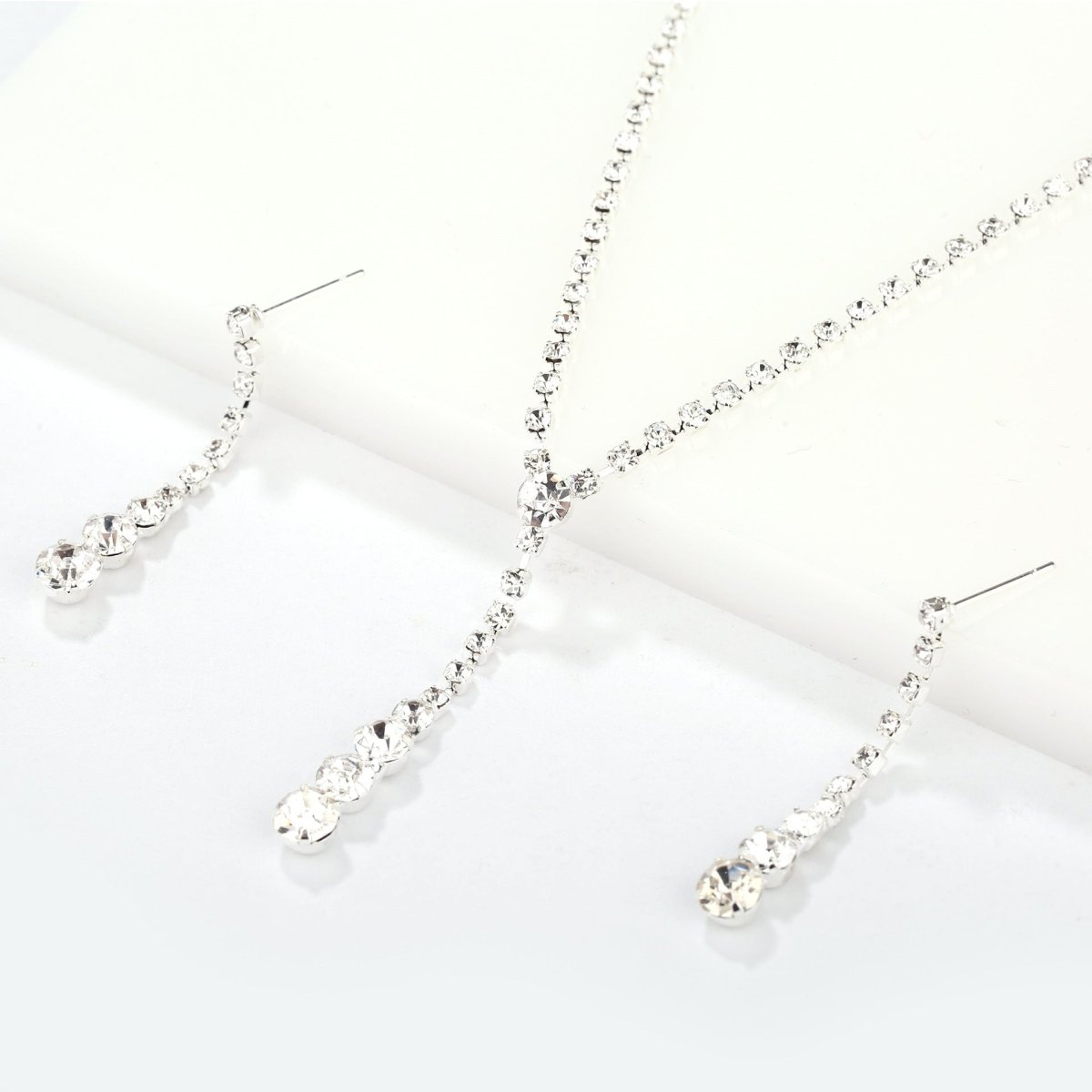 Silver Water Drop Necklace Earrings Two-piece Set Combination (Available) - Mom & Kids