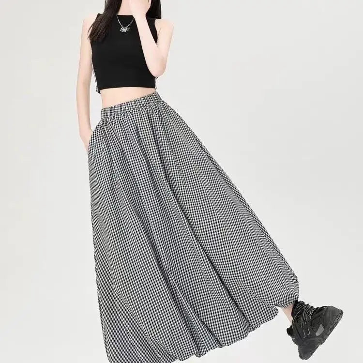 Skirt Autumn and Winter Four Seasons Show Thin Height Cake Black and White Plaid Dress - Mom & Kids