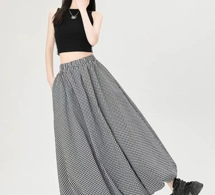 Skirt Autumn and Winter Four Seasons Show Thin Height Cake Black and White Plaid Dress - Mom & Kids