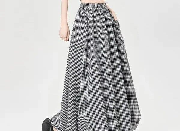 Skirt Autumn and Winter Four Seasons Show Thin Height Cake Black and White Plaid Dress - Mom & Kids