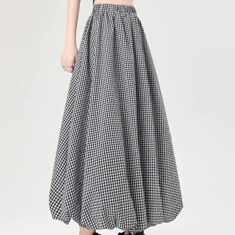 Skirt Autumn and Winter Four Seasons Show Thin Height Cake Black and White Plaid Dress - Mom & Kids