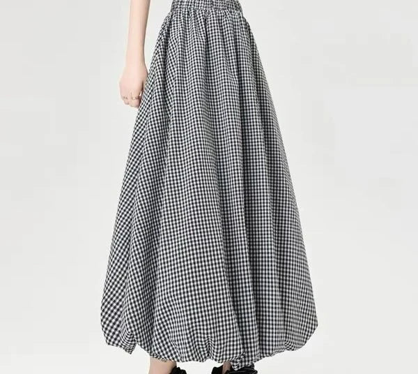 Skirt Autumn and Winter Four Seasons Show Thin Height Cake Black and White Plaid Dress - Mom & Kids