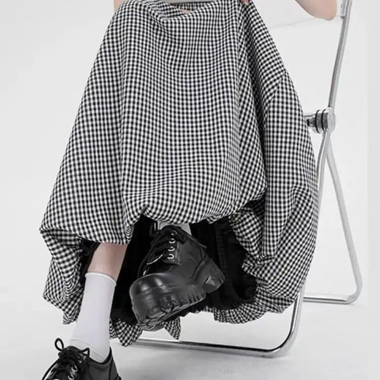 Skirt Autumn and Winter Four Seasons Show Thin Height Cake Black and White Plaid Dress - Mom & Kids