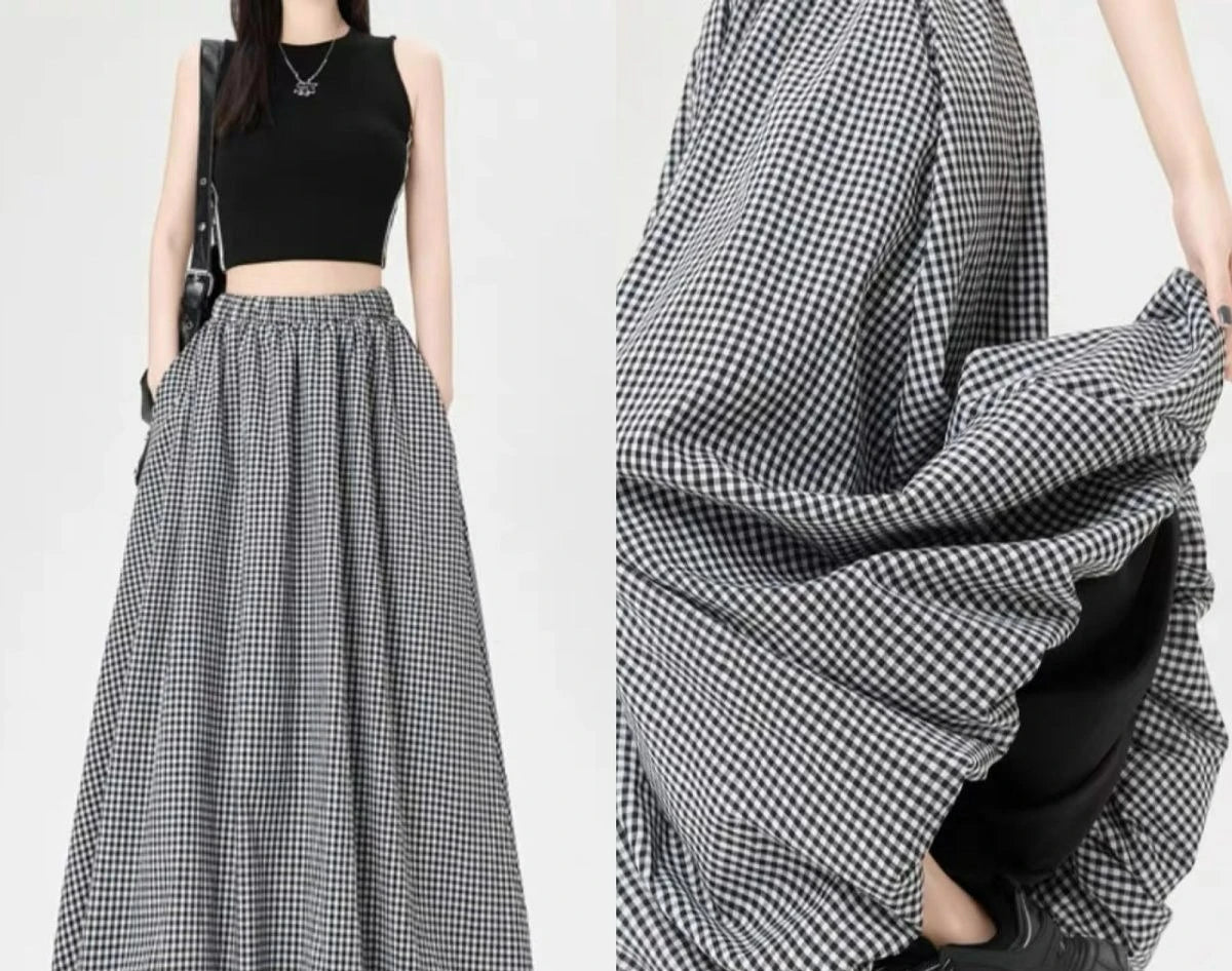 Skirt Autumn and Winter Four Seasons Show Thin Height Cake Black and White Plaid Dress - Mom & Kids