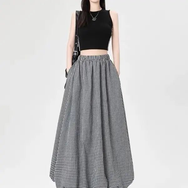 Skirt Autumn and Winter Four Seasons Show Thin Height Cake Black and White Plaid Dress - Mom & Kids