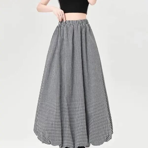 Skirt Autumn and Winter Four Seasons Show Thin Height Cake Black and White Plaid Dress - Mom & Kids