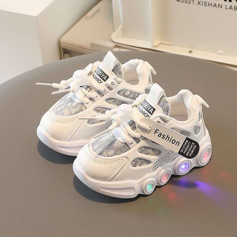 Sneakers Kids Fashion LED Light Shoes Letter Webbing Mesh Boys Shoes (Available) - Mom & Kids