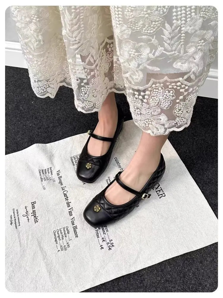 Spring and Autumn temperament commuting shallow mouth single shoe square toe Mary Zhen single shoe women - Mom & Kids