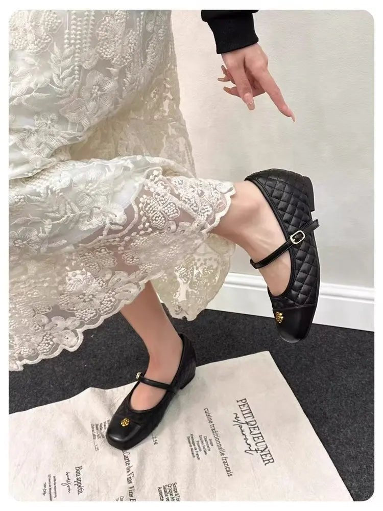 Spring and Autumn temperament commuting shallow mouth single shoe square toe Mary Zhen single shoe women - Mom & Kids