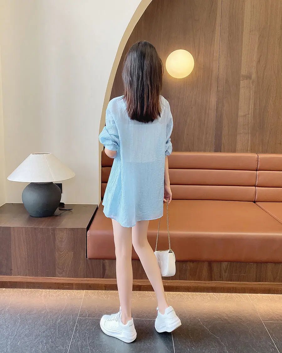 Spring and Summer Sun Protection Women's Set Stylish Loose Shirt Shorts High-end Elegant Women's Three Piece Set - Mom & Kids