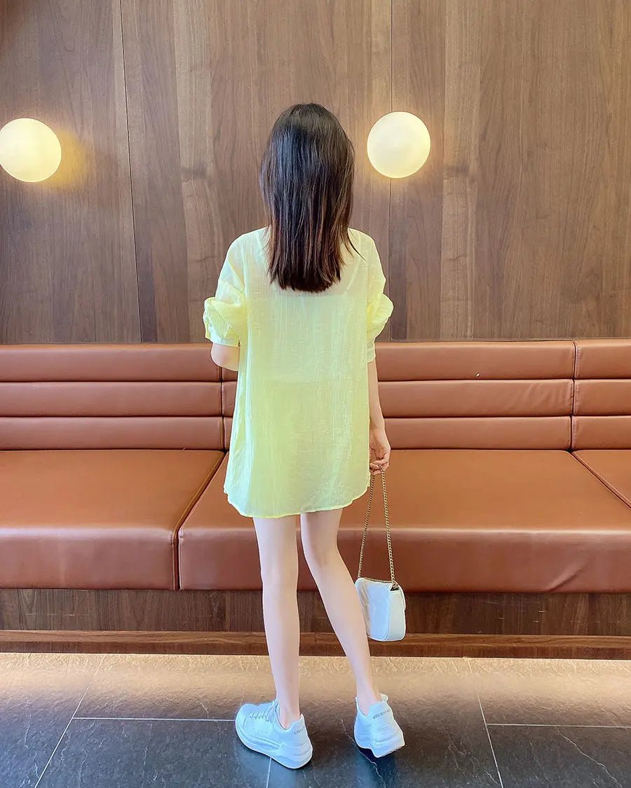 Spring and Summer Sun Protection Women's Set Stylish Loose Shirt Shorts High-end Elegant Women's Three Piece Set - Mom & Kids