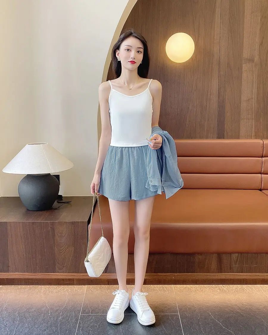 Spring and Summer Sun Protection Women's Set Stylish Loose Shirt Shorts High-end Elegant Women's Three Piece Set - Mom & Kids