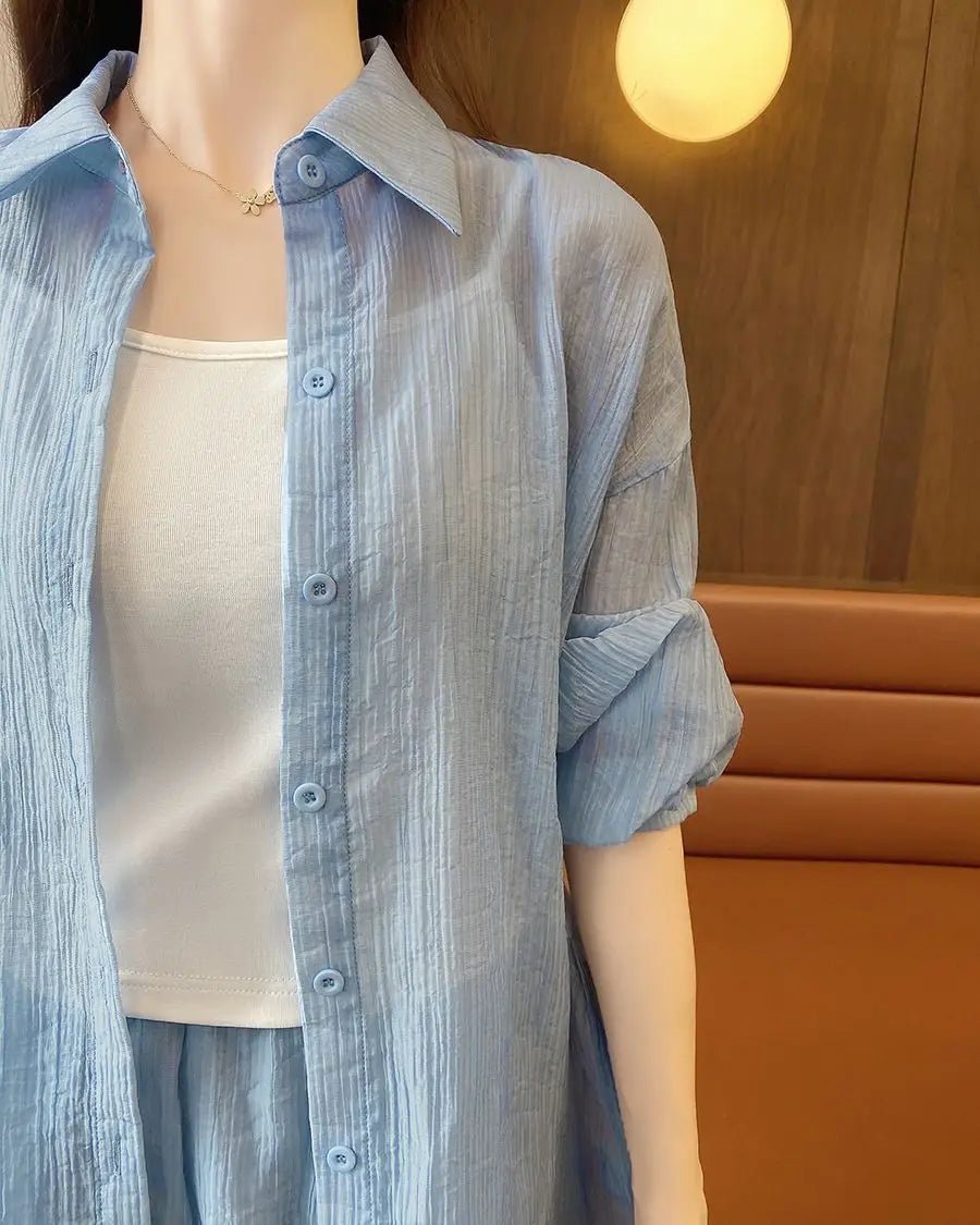Spring and Summer Sun Protection Women's Set Stylish Loose Shirt Shorts High-end Elegant Women's Three Piece Set - Mom & Kids