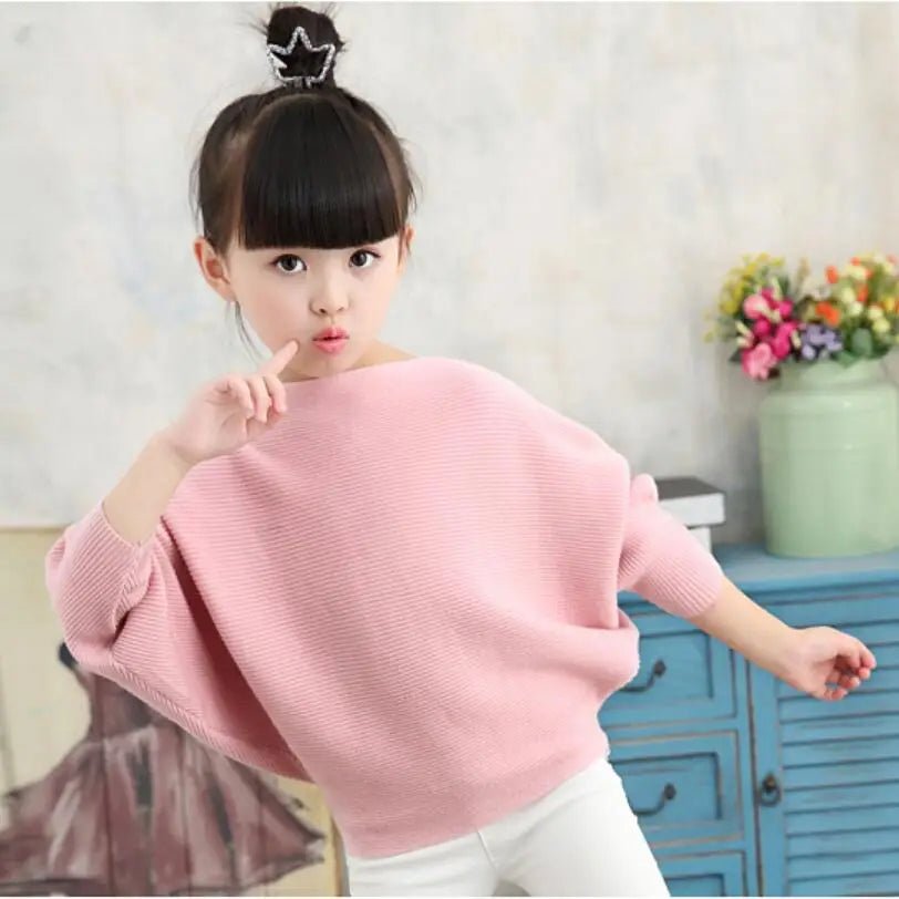 Spring Autumn Baby Toddler Teenage Children's Clothing Girls Pullover Sweater Long Batwing Sleeve Kids Knit Sweaters Tops (Available) - Mom & Kids
