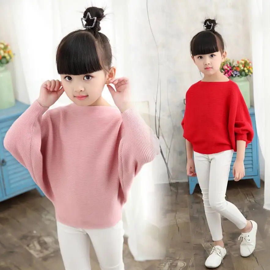 Spring Autumn Baby Toddler Teenage Children's Clothing Girls Pullover Sweater Long Batwing Sleeve Kids Knit Sweaters Tops (Available) - Mom & Kids