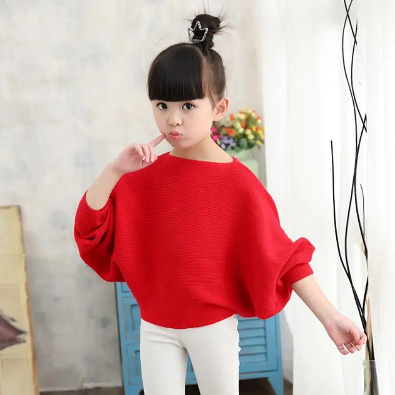 Spring Autumn Baby Toddler Teenage Children's Clothing Girls Pullover Sweater Long Batwing Sleeve Kids Knit Sweaters Tops (Available) - Mom & Kids