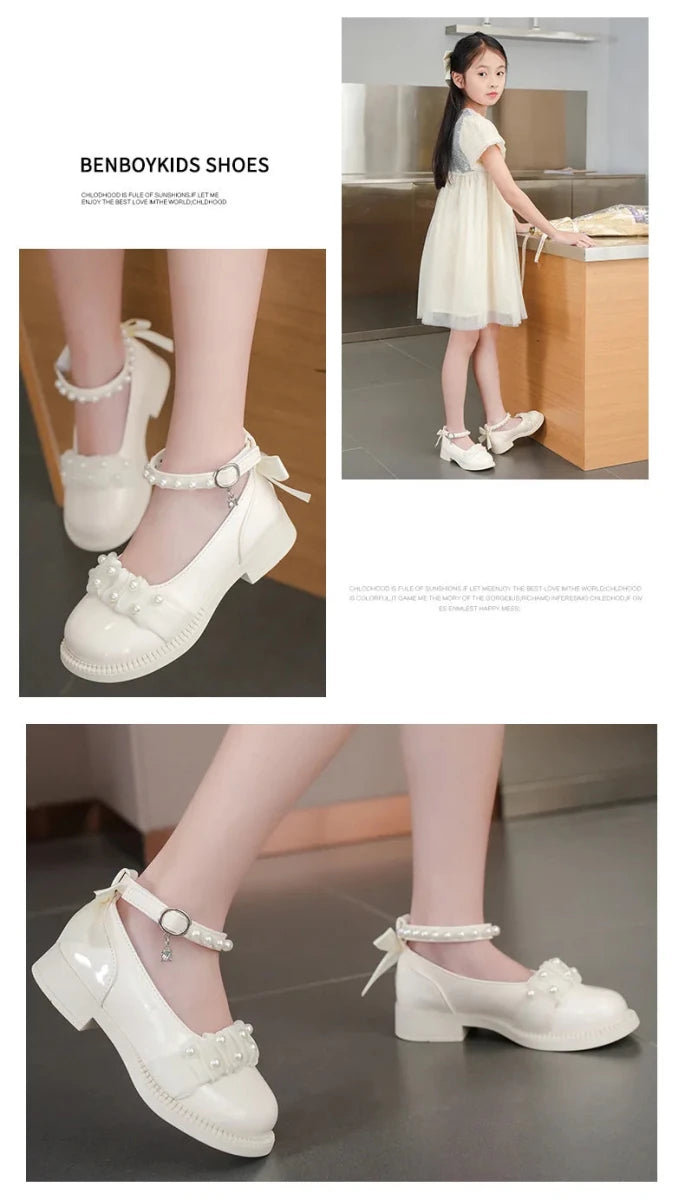 Spring Autumn Girl Glossy Leather Shoes Fashion Children Princess Causal Dress Flats Sweet Bowtie Kids School Mary Jane Shoes - Mom & Kids