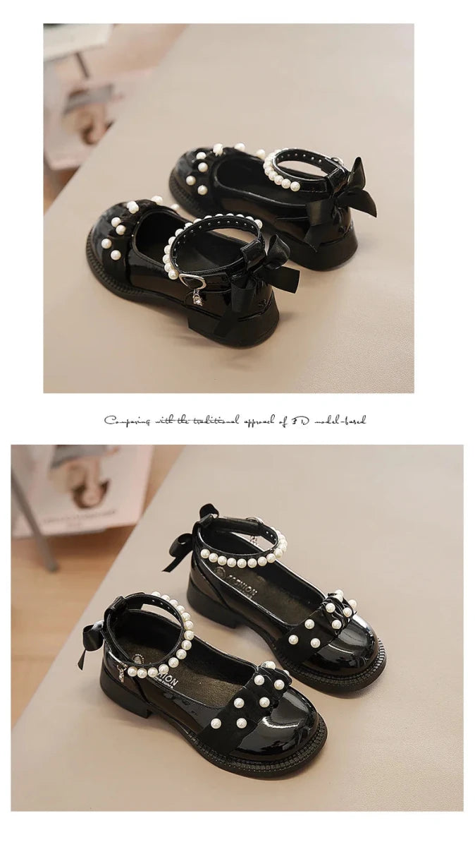 Spring Autumn Girl Glossy Leather Shoes Fashion Children Princess Causal Dress Flats Sweet Bowtie Kids School Mary Jane Shoes - Mom & Kids