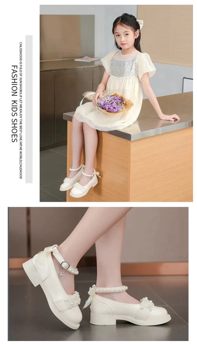 Spring Autumn Girl Glossy Leather Shoes Fashion Children Princess Causal Dress Flats Sweet Bowtie Kids School Mary Jane Shoes - Mom & Kids