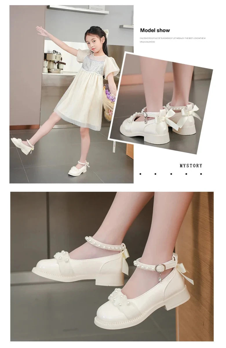 Spring Autumn Girl Glossy Leather Shoes Fashion Children Princess Causal Dress Flats Sweet Bowtie Kids School Mary Jane Shoes - Mom & Kids