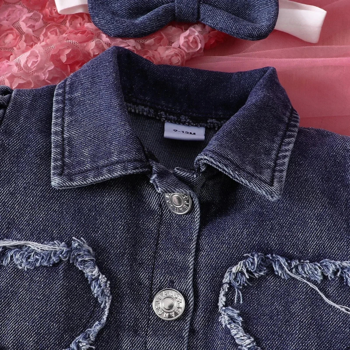 Summer 0-6Y Kids Clothes Girls Denim Collar Short Jacket 2pcs Set Sling Dress Bowknot Tulle Puff Skirt Girl Outfit - Mom & Kids