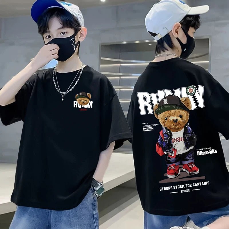 Summer 100% Cotton Boys Blue T-shirt Cool Graffiti Printed Girls Tees Short Sleeve Children Tops High Quality Kids Clothes - Mom & Kids