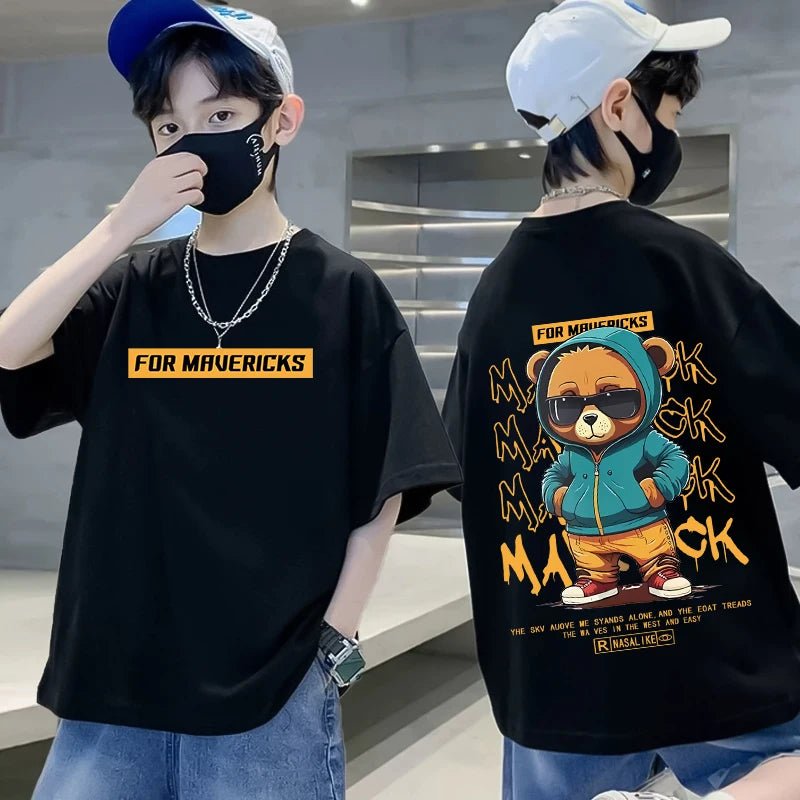 Summer 100% Cotton Boys Blue T-shirt Cool Graffiti Printed Girls Tees Short Sleeve Children Tops High Quality Kids Clothes - Mom & Kids