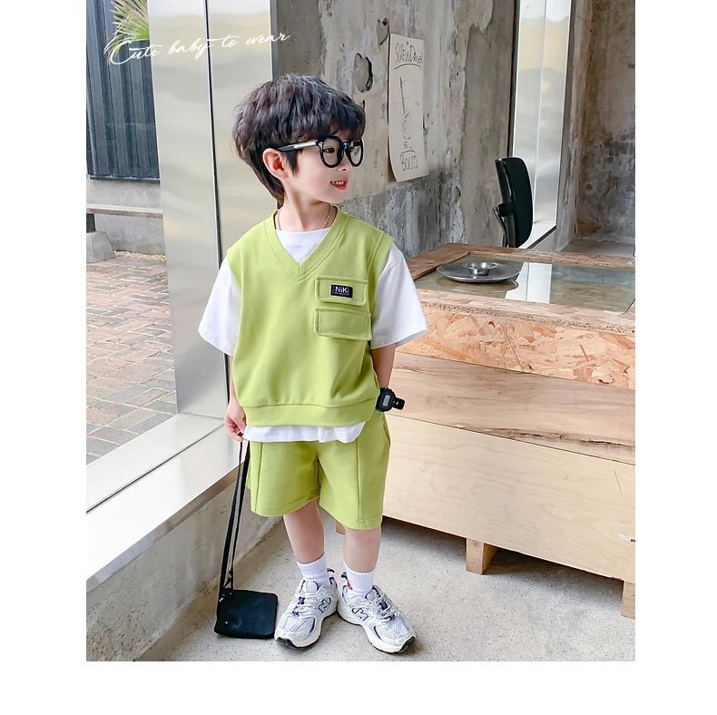 Summer Baby and Boys Cotton Contrast Patchwork t-Shirt Tops+Shorts Pant Sets School Kids Tracksuit Child 2PCS Outfit 1-10 Years - Mom & Kids