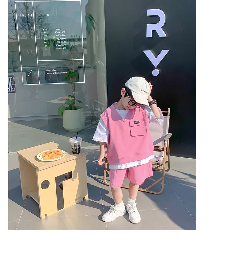 Summer Baby and Boys Cotton Contrast Patchwork t-Shirt Tops+Shorts Pant Sets School Kids Tracksuit Child 2PCS Outfit 1-10 Years - Mom & Kids