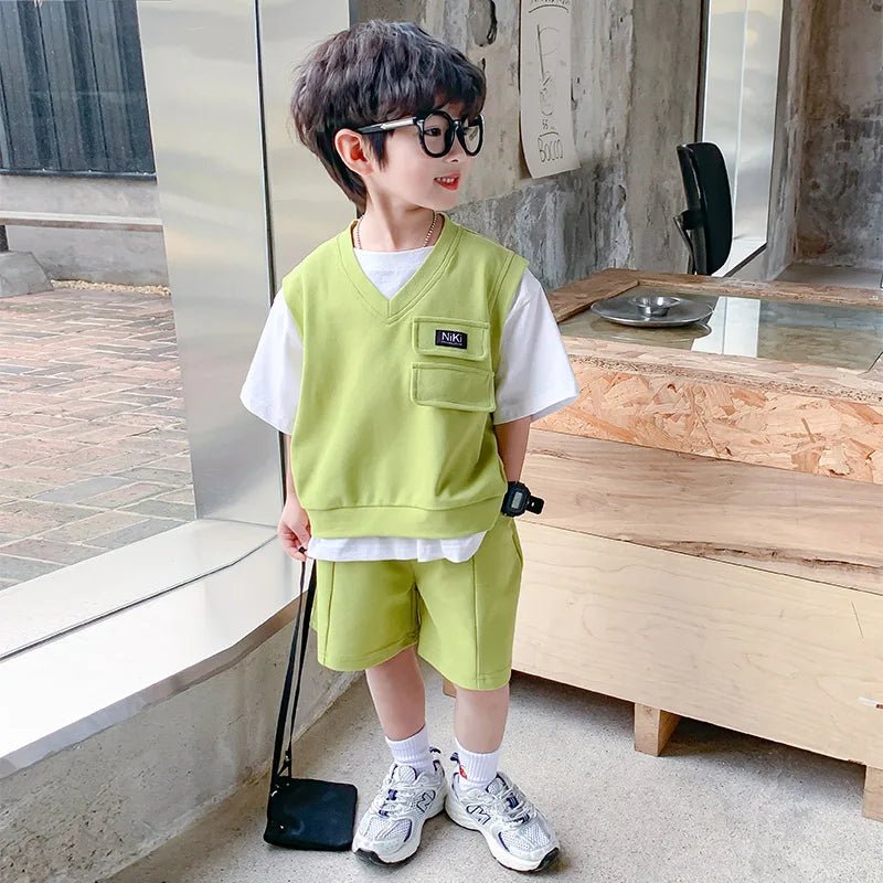 Summer Baby and Boys Cotton Contrast Patchwork t-Shirt Tops+Shorts Pant Sets School Kids Tracksuit Child 2PCS Outfit 1-10 Years - Mom & Kids