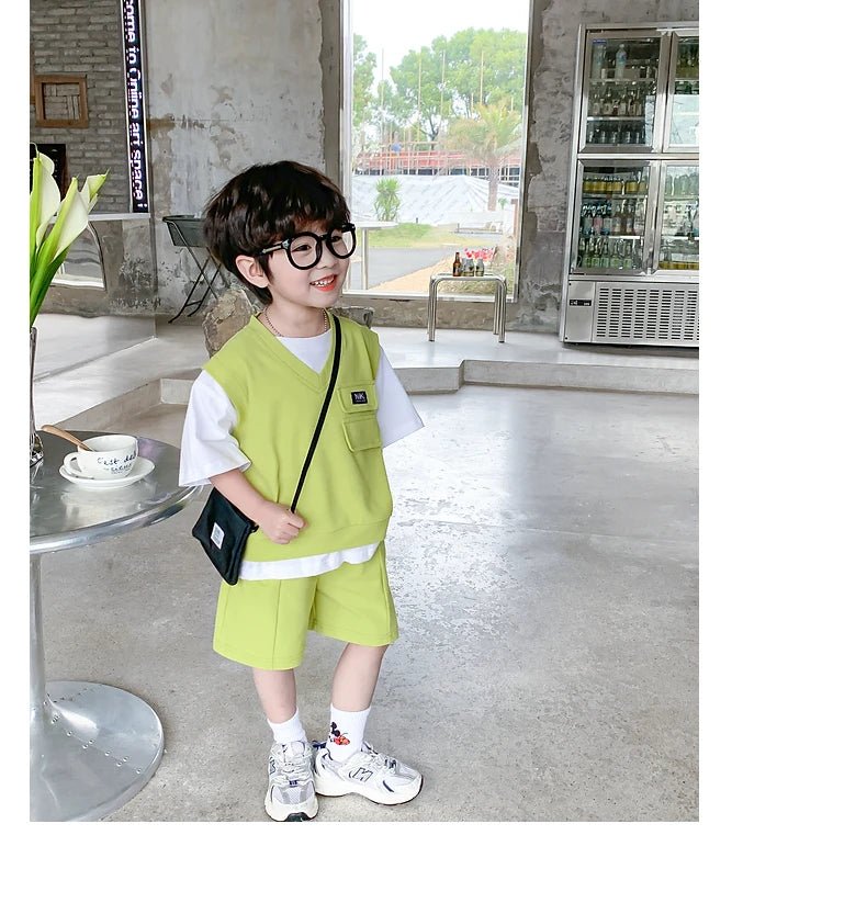 Summer Baby and Boys Cotton Contrast Patchwork t-Shirt Tops+Shorts Pant Sets School Kids Tracksuit Child 2PCS Outfit 1-10 Years - Mom & Kids