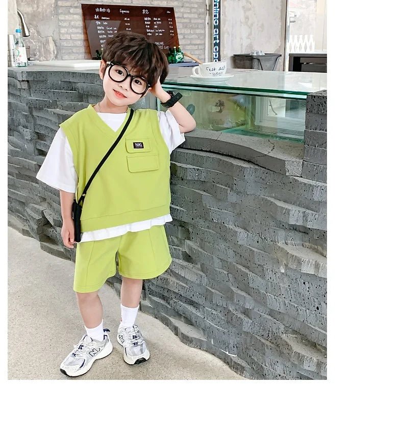 Summer Baby and Boys Cotton Contrast Patchwork t-Shirt Tops+Shorts Pant Sets School Kids Tracksuit Child 2PCS Outfit 1-10 Years - Mom & Kids