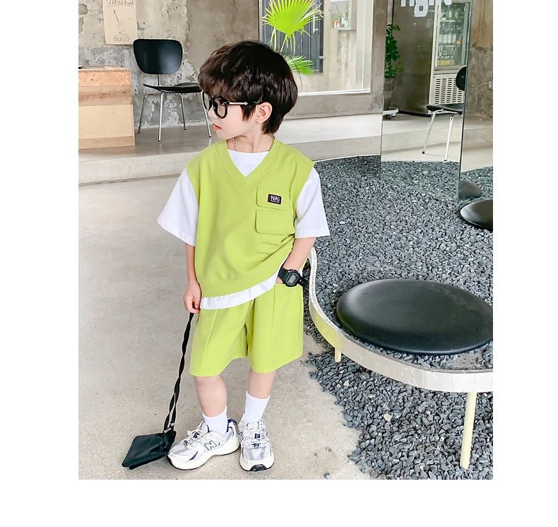 Summer Baby and Boys Cotton Contrast Patchwork t-Shirt Tops+Shorts Pant Sets School Kids Tracksuit Child 2PCS Outfit 1-10 Years - Mom & Kids