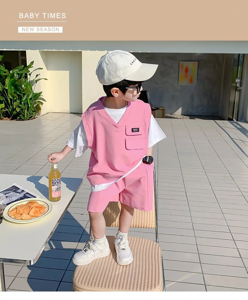 Summer Baby and Boys Cotton Contrast Patchwork t-Shirt Tops+Shorts Pant Sets School Kids Tracksuit Child 2PCS Outfit 1-10 Years - Mom & Kids