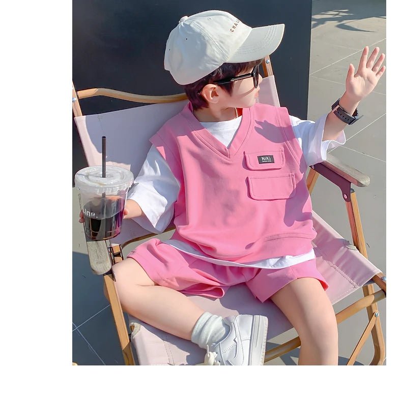 Summer Baby and Boys Cotton Contrast Patchwork t-Shirt Tops+Shorts Pant Sets School Kids Tracksuit Child 2PCS Outfit 1-10 Years - Mom & Kids