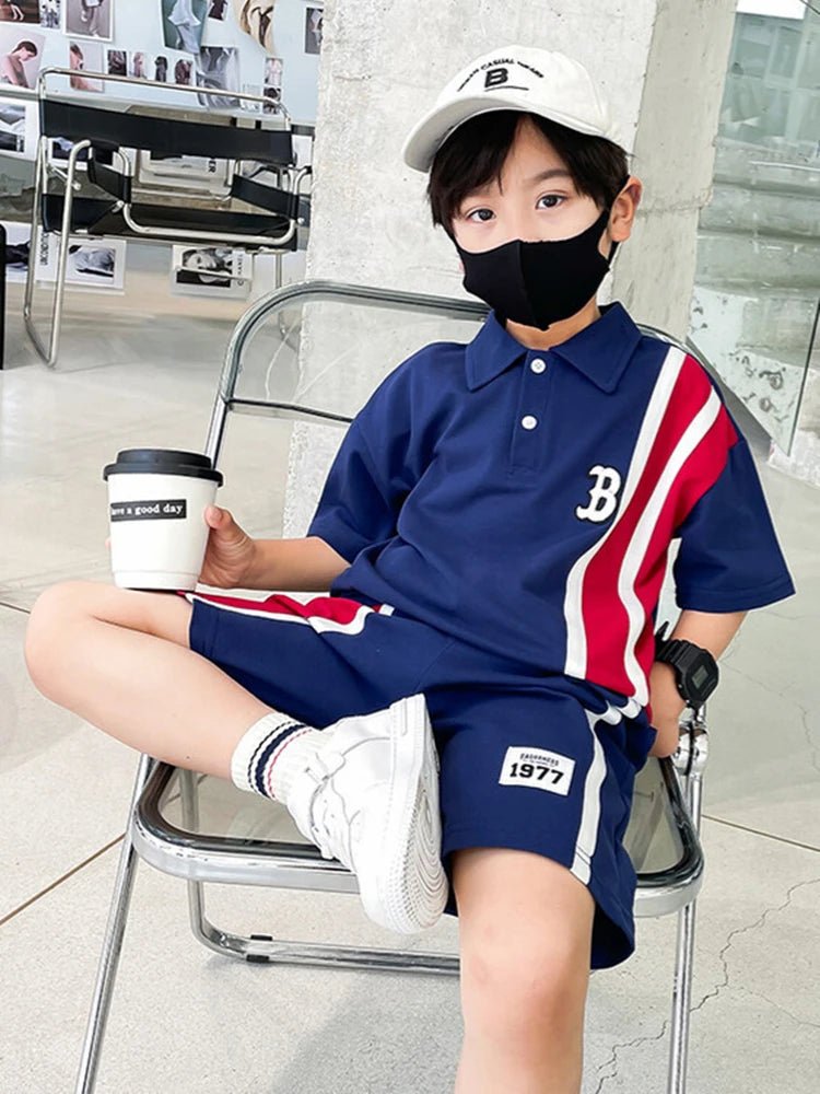 Summer Baby Boys Clothes Suits Kids Patchwork POLO Shirts and Shorts 2pcs Suit Children Short Sleeve Tracksuits Boys Sports Set - Mom & Kids