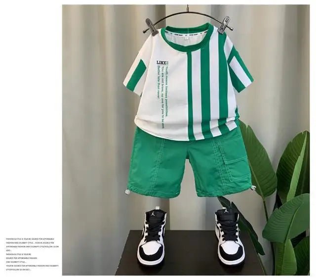 Summer Boy Clothing Suit New Children's Clothes Set Boys Short Sleeve T-Shirt Shorts 2 Piece Set Kids Sportswear Suit 2 4 6 8Y [Avaiilable] - Mom & Kids