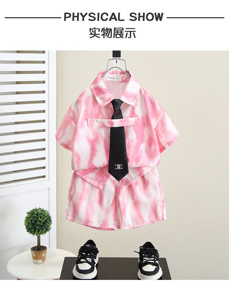 Summer Boys Clothes Suit Fashion Children's Shirt+Shorts 2Pcs/Set Toddler Wedding Party Suit Kids Vacation Outfit 2-11 Years - Mom & Kids