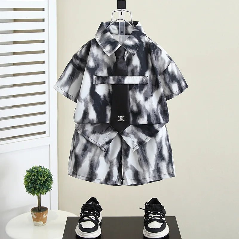 Summer Boys Clothes Suit Fashion Children's Shirt+Shorts 2Pcs/Set Toddler Wedding Party Suit Kids Vacation Outfit 2-11 Years - Mom & Kids