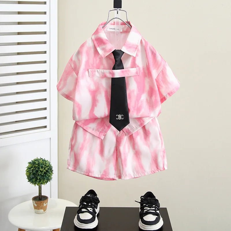Summer Boys Clothes Suit Fashion Children's Shirt+Shorts 2Pcs/Set Toddler Wedding Party Suit Kids Vacation Outfit 2-11 Years - Mom & Kids