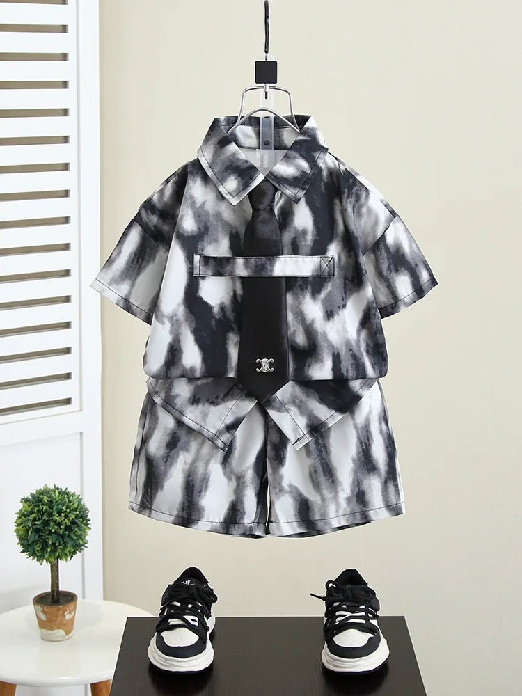 Summer Boys Clothes Suit Fashion Children's Shirt+Shorts 2Pcs/Set Toddler Wedding Party Suit Kids Vacation Outfit 2-11 Years - Mom & Kids