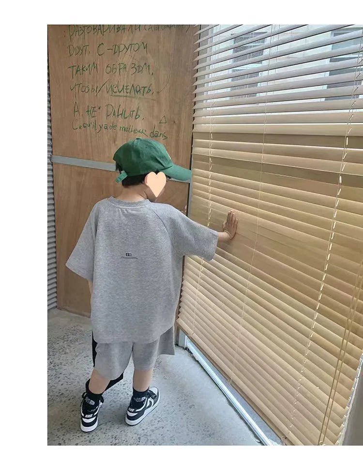 Summer Casual Boys Cotton Loose Alphabet T-shirt Tops+Short Pants Set School Kids Tracksuit Children 2-Piece Outfit Suit 2-14Yrs - Mom & Kids