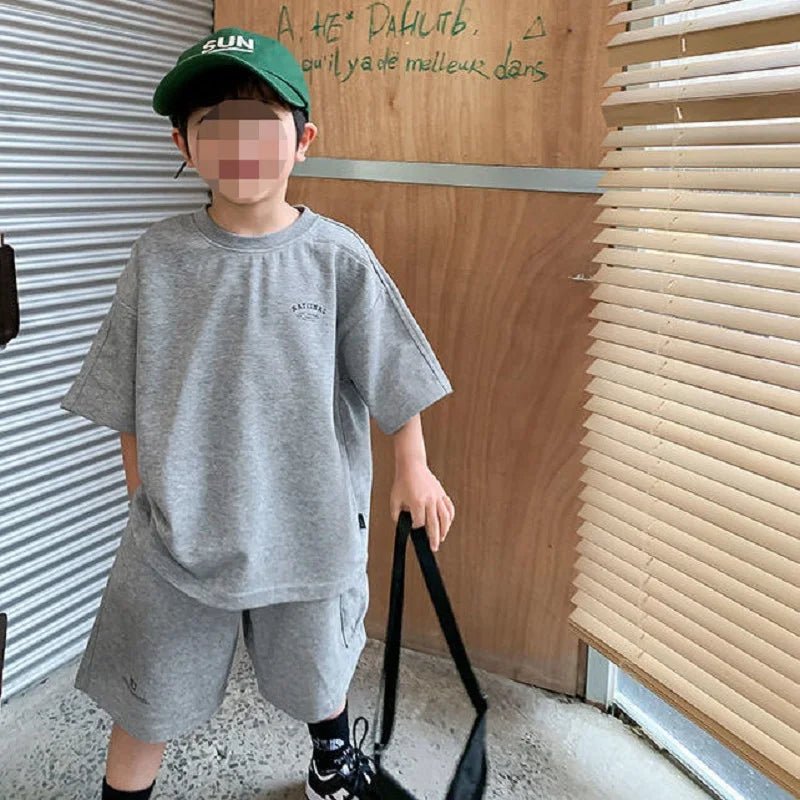 Summer Casual Boys Cotton Loose Alphabet T-shirt Tops+Short Pants Set School Kids Tracksuit Children 2-Piece Outfit Suit 2-14Yrs - Mom & Kids