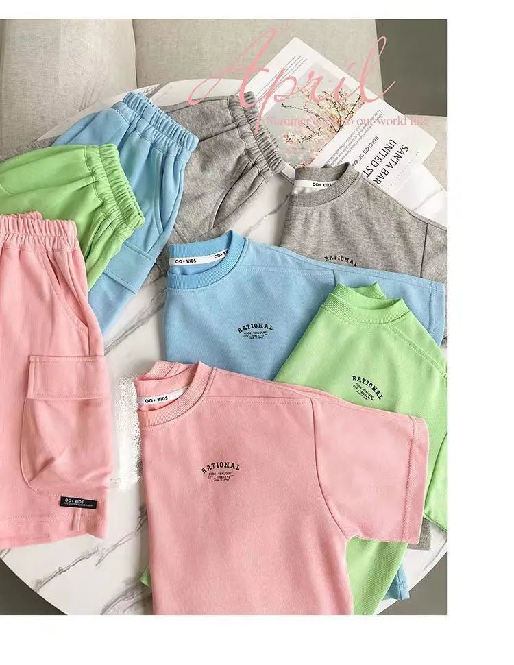 Summer Casual Boys Cotton Loose Alphabet T-shirt Tops+Short Pants Set School Kids Tracksuit Children 2-Piece Outfit Suit 2-14Yrs - Mom & Kids