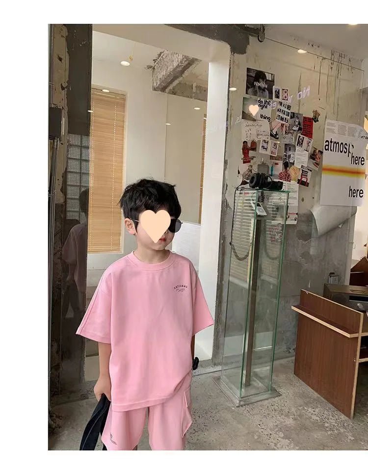 Summer Casual Boys Cotton Loose Alphabet T-shirt Tops+Short Pants Set School Kids Tracksuit Children 2-Piece Outfit Suit 2-14Yrs - Mom & Kids