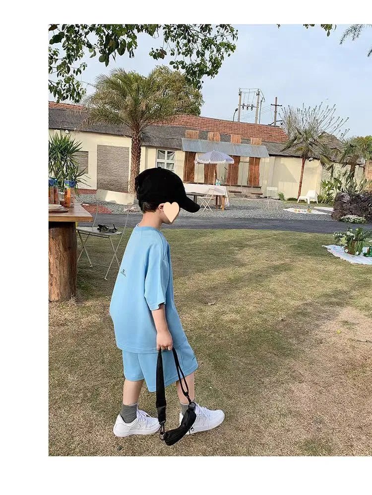 Summer Casual Boys Cotton Loose Alphabet T-shirt Tops+Short Pants Set School Kids Tracksuit Children 2-Piece Outfit Suit 2-14Yrs - Mom & Kids