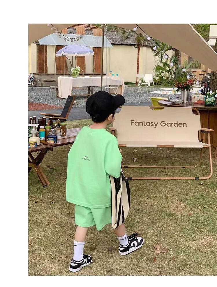 Summer Casual Boys Cotton Loose Alphabet T-shirt Tops+Short Pants Set School Kids Tracksuit Children 2-Piece Outfit Suit 2-14Yrs - Mom & Kids